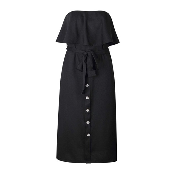 Strapless Ruffle Overlay Dress w Pockets and Belt - Picture 2 of 4